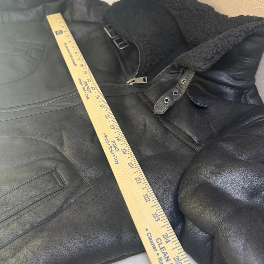 Tommy Hilfiger Men's Black‎ Faux Leather Shearling Lined Aviator Jacket Size L